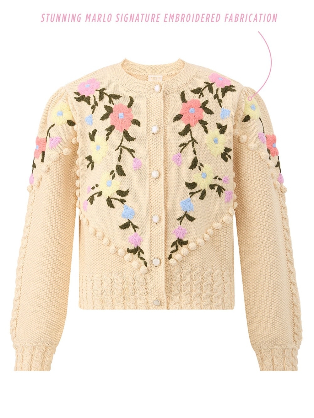 Marlo Embroidered Cream Floral Cardigan with Pearl Buttons
